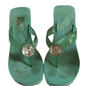 Carlos Santana size 10 aqua blue wedge flip flops